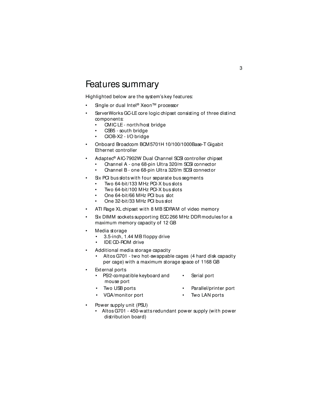 Acer G701, G700 series manual Features summary 