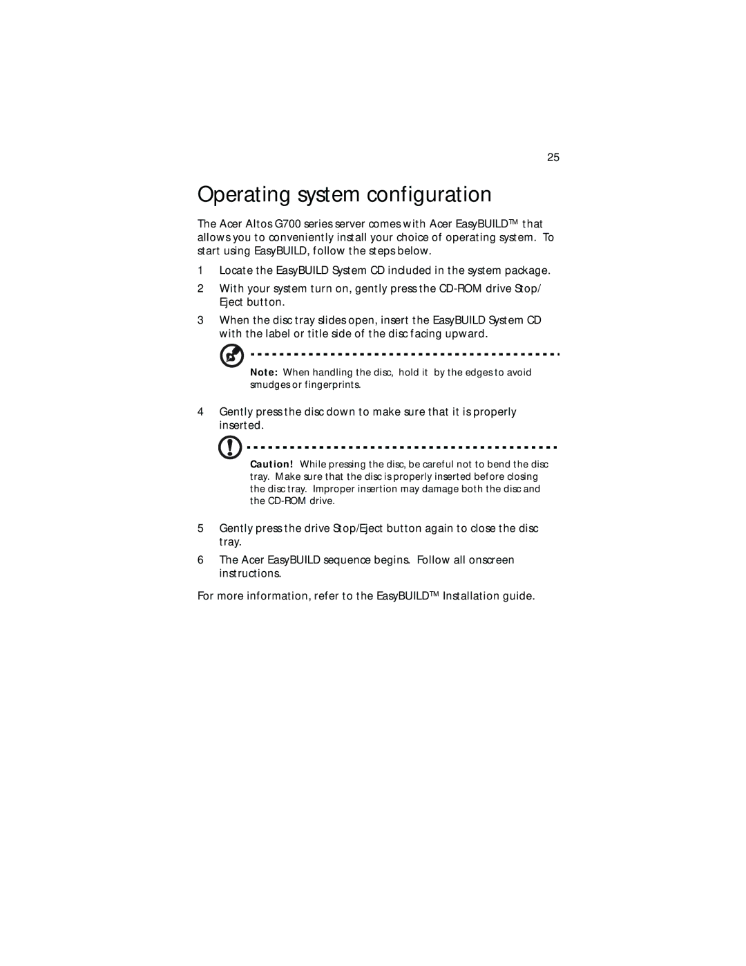 Acer G701, G700 series manual Operating system configuration 