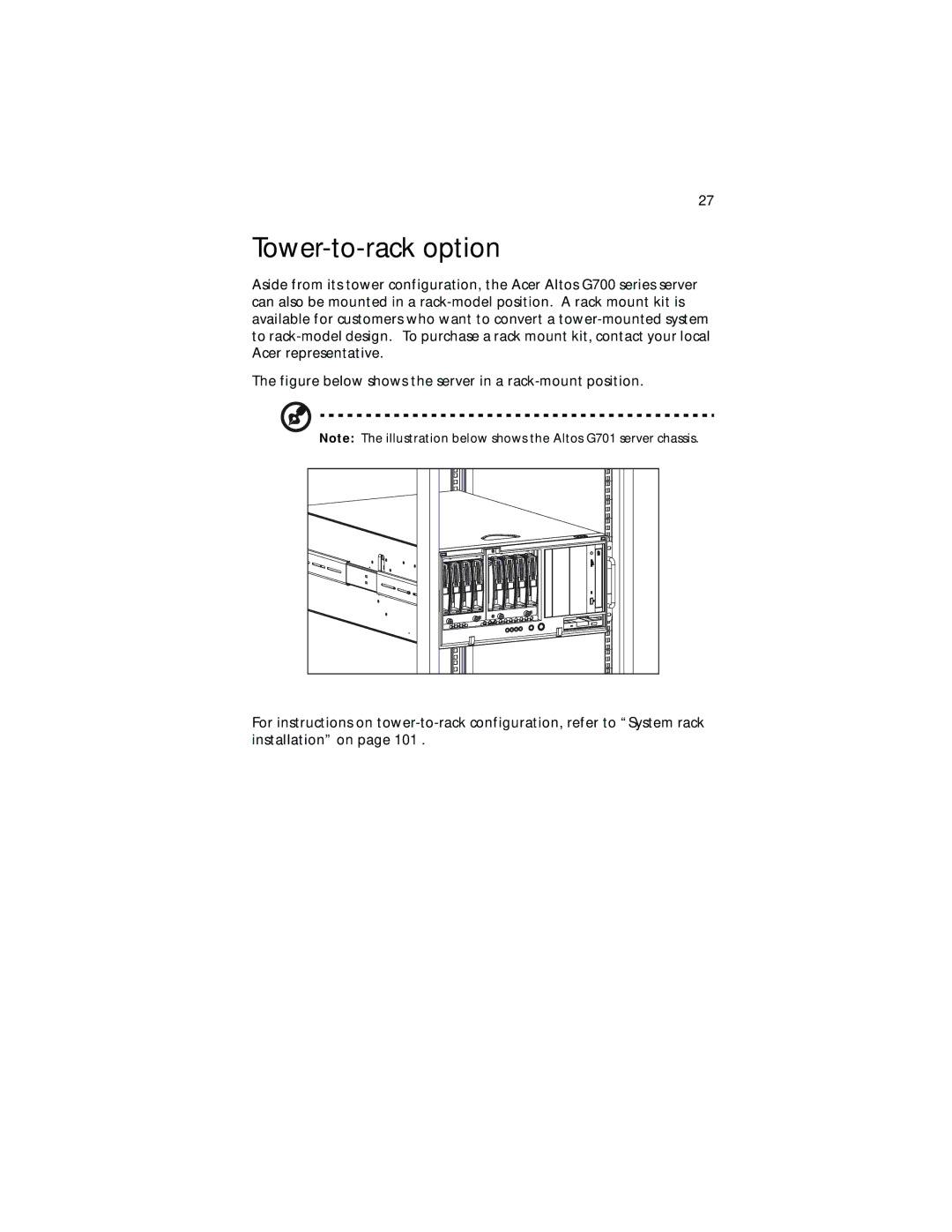 Acer G701, G700 series manual Tower-to-rack option 