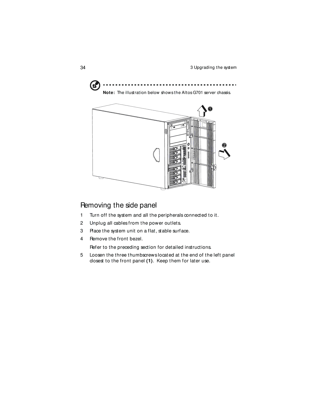 Acer G700 series, G701 manual Removing the side panel 