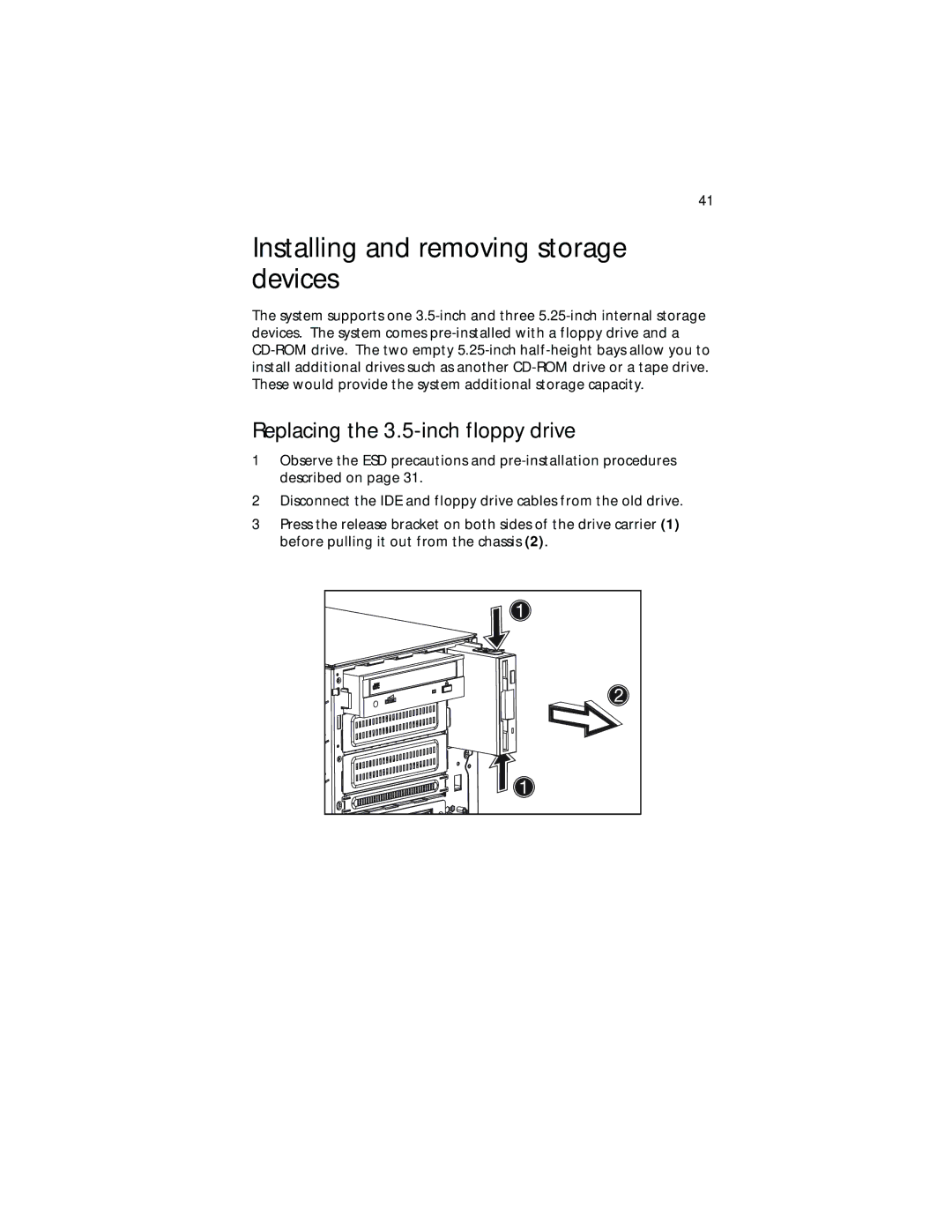 Acer G701, G700 series manual Installing and removing storage devices, Replacing the 3.5-inch floppy drive 