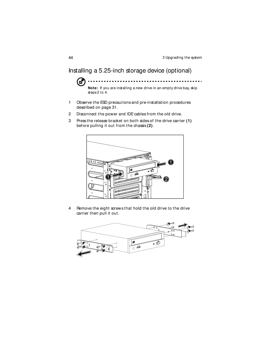 Acer G700 series, G701 manual Installing a 5.25-inch storage device optional 