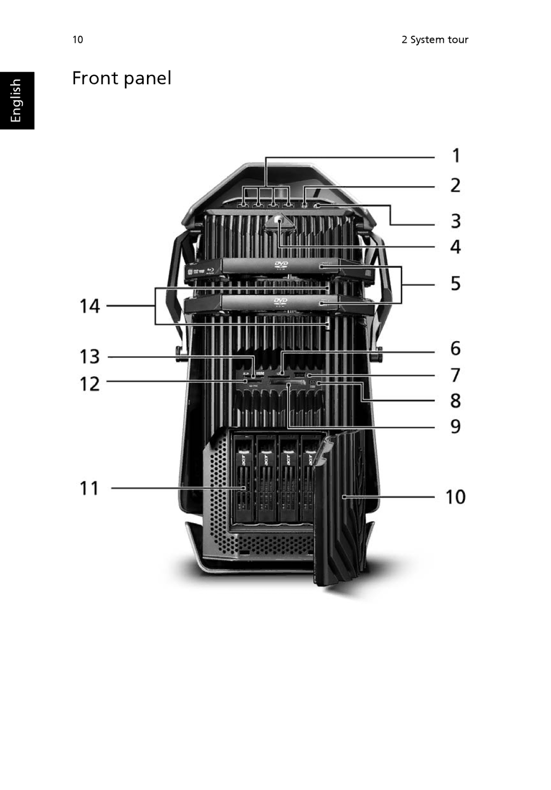 Acer G7710 SERIES manual Front panel 