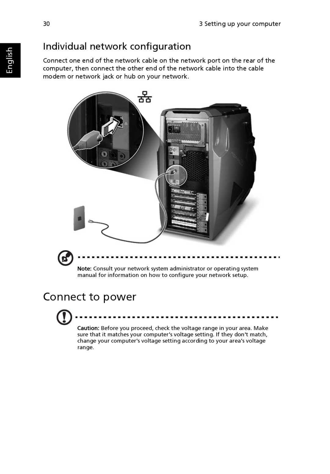 Acer G7710 SERIES manual Connect to power, Individual network configuration 