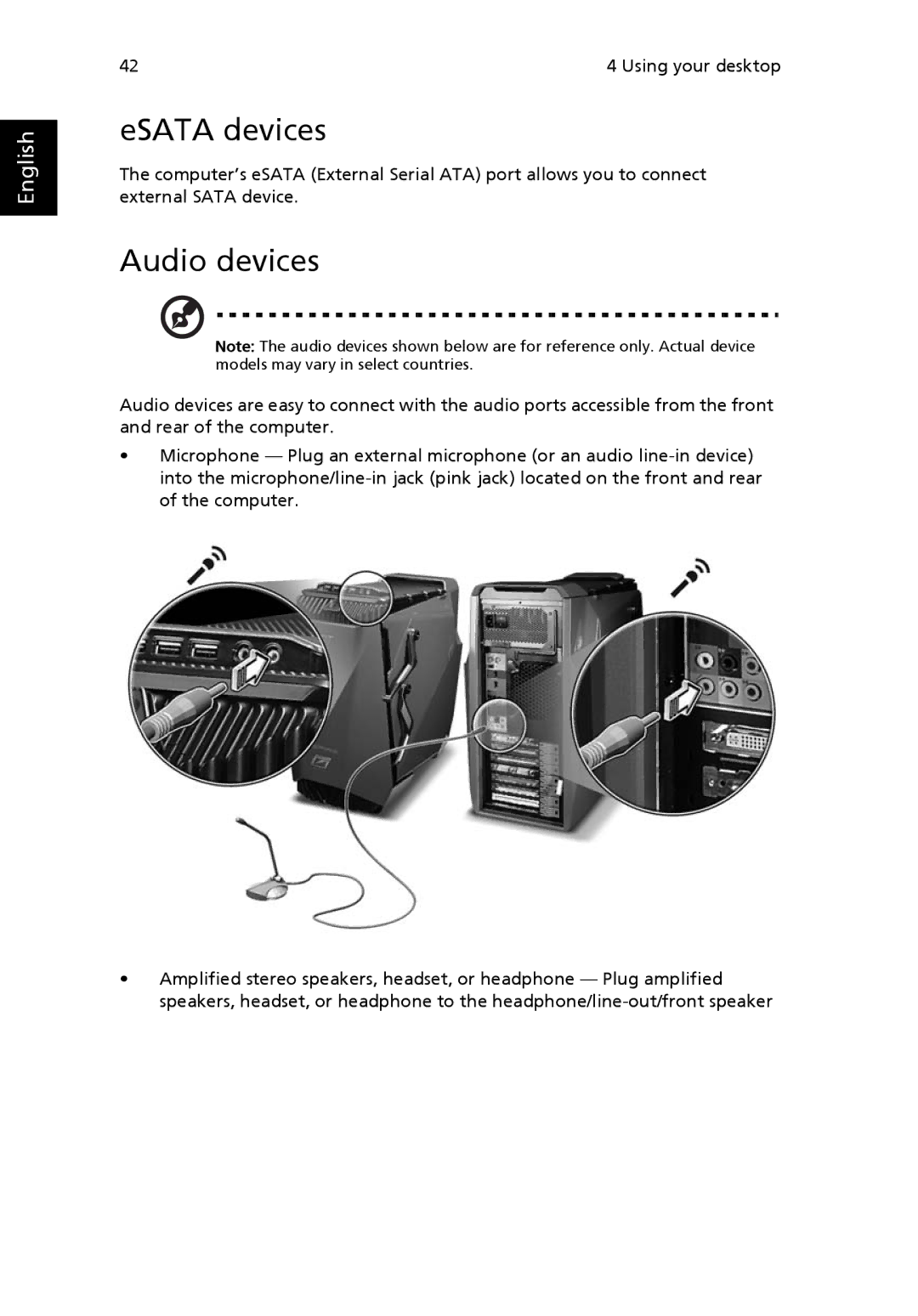 Acer G7710 SERIES manual ESATA devices, Audio devices 