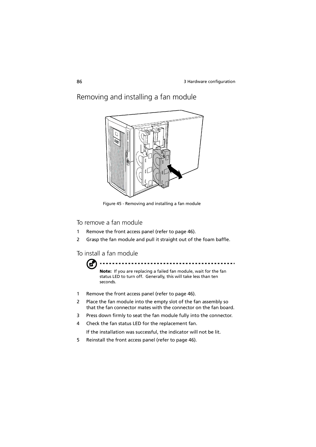 Acer G901 manual Removing and installing a fan module, To remove a fan module, To install a fan module 