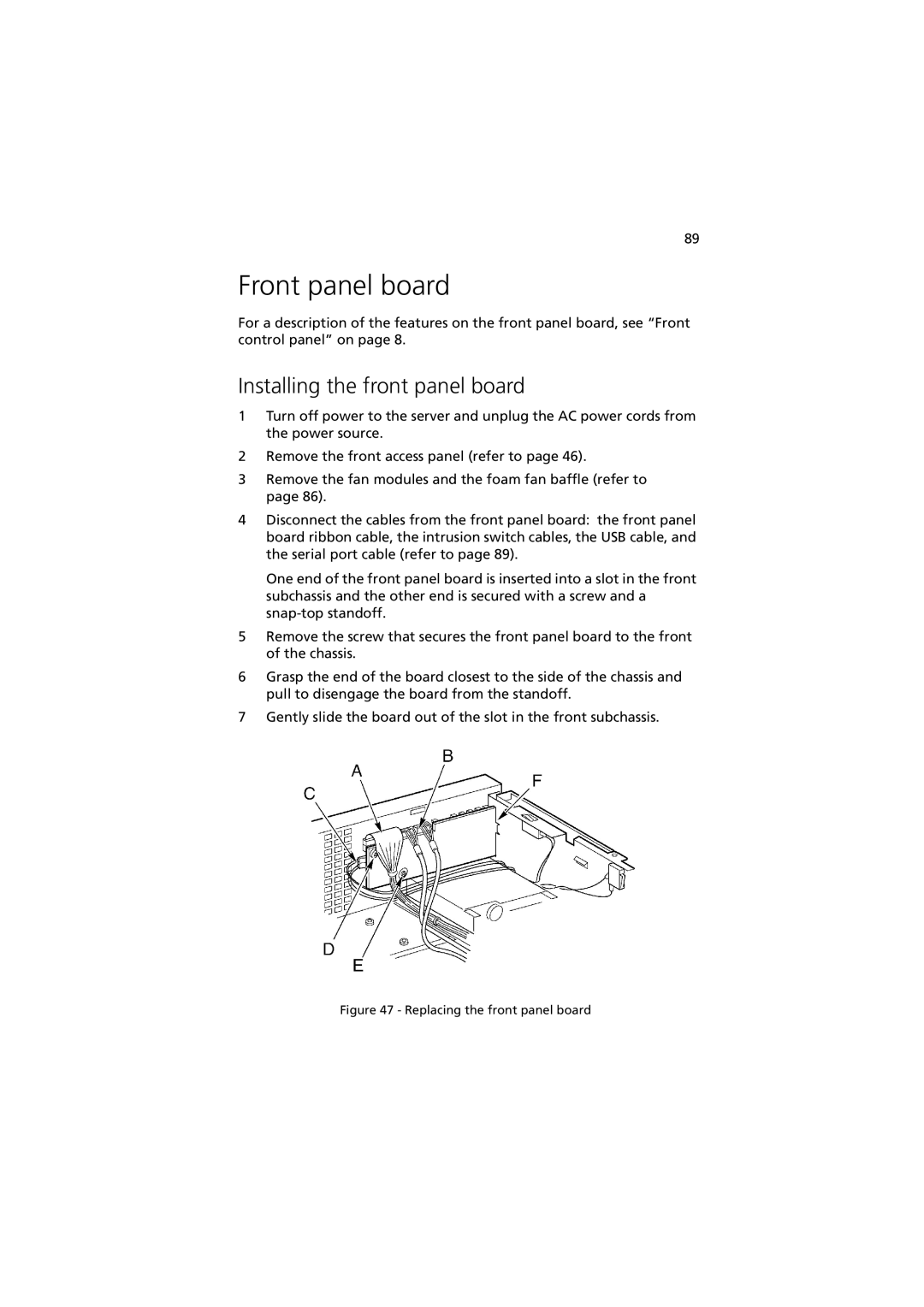 Acer G901 manual Front panel board, Installing the front panel board 