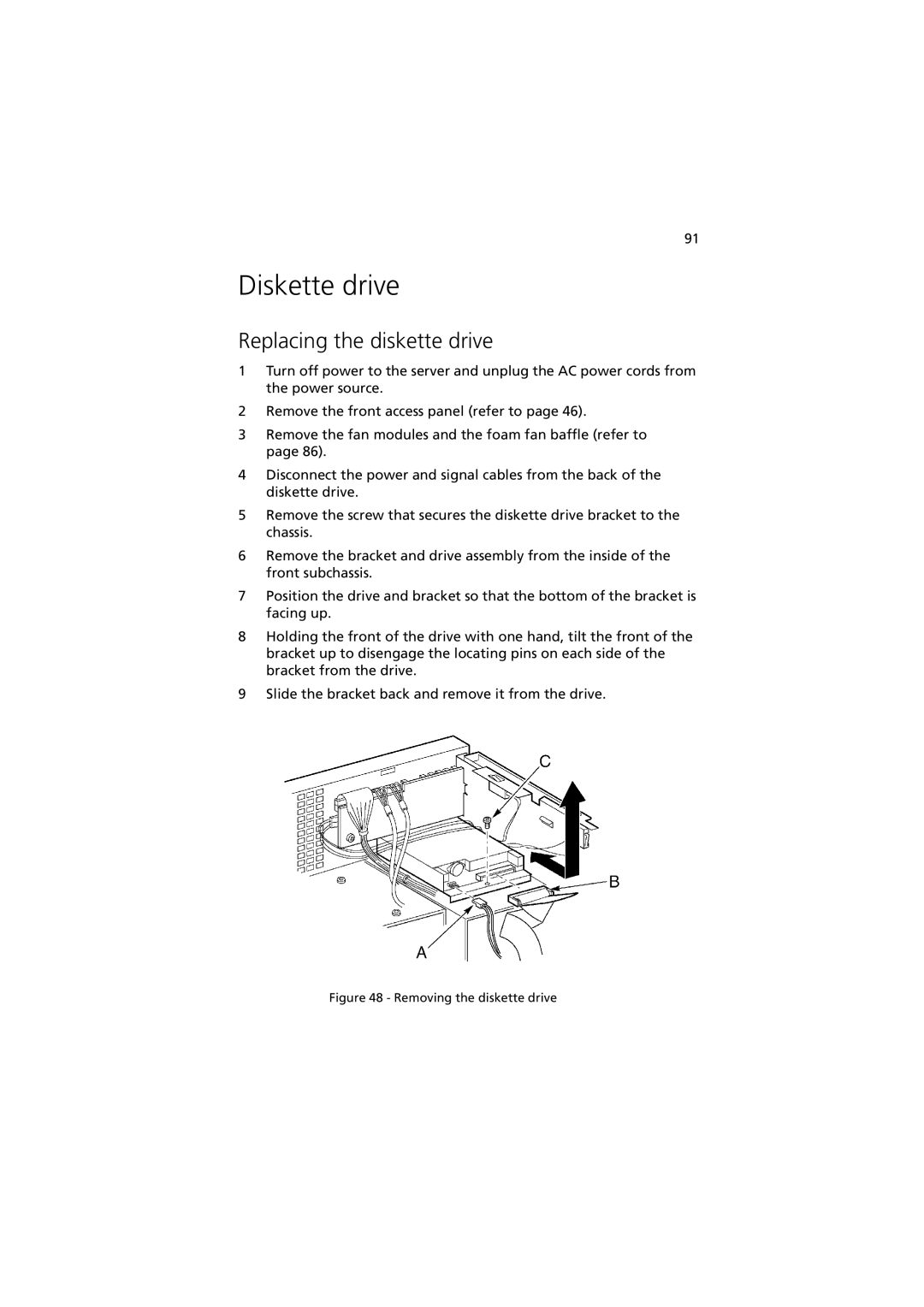 Acer G901 manual Diskette drive, Replacing the diskette drive 