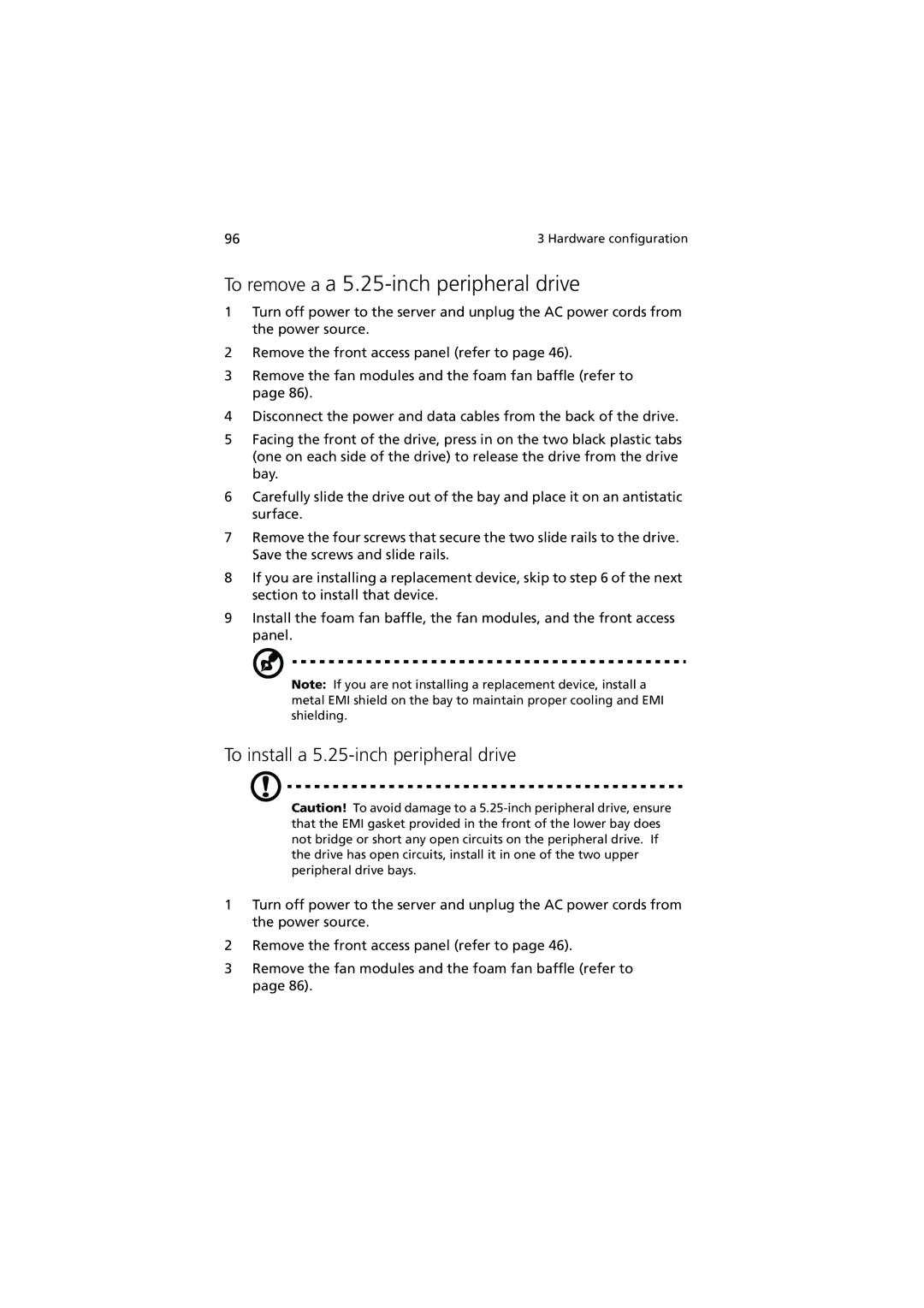 Acer G901 manual To remove a a 5.25-inch peripheral drive, To install a 5.25-inch peripheral drive 