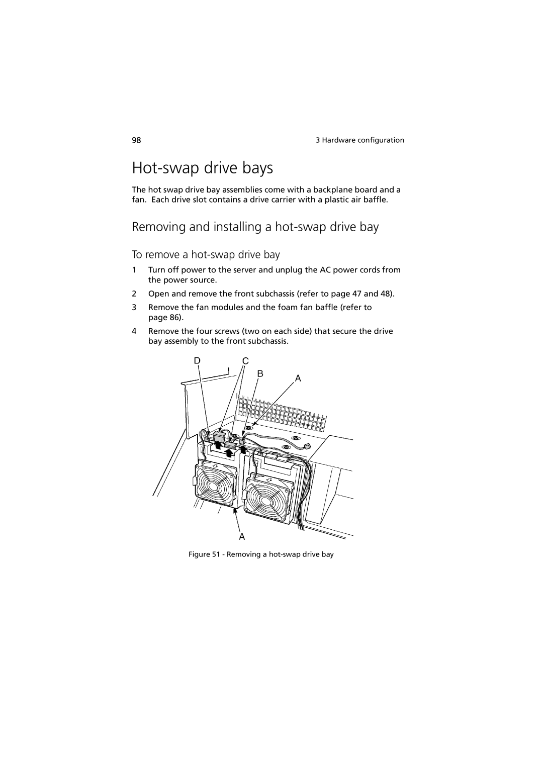 Acer G901 manual Hot-swap drive bays, Removing and installing a hot-swap drive bay, To remove a hot-swap drive bay 