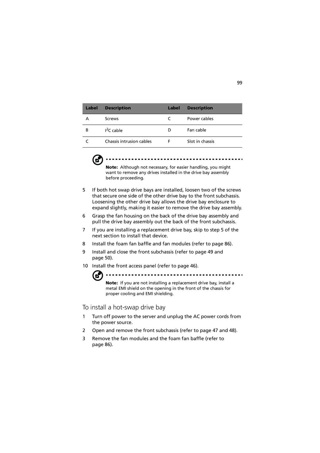 Acer G901 manual To install a hot-swap drive bay, Label Description 