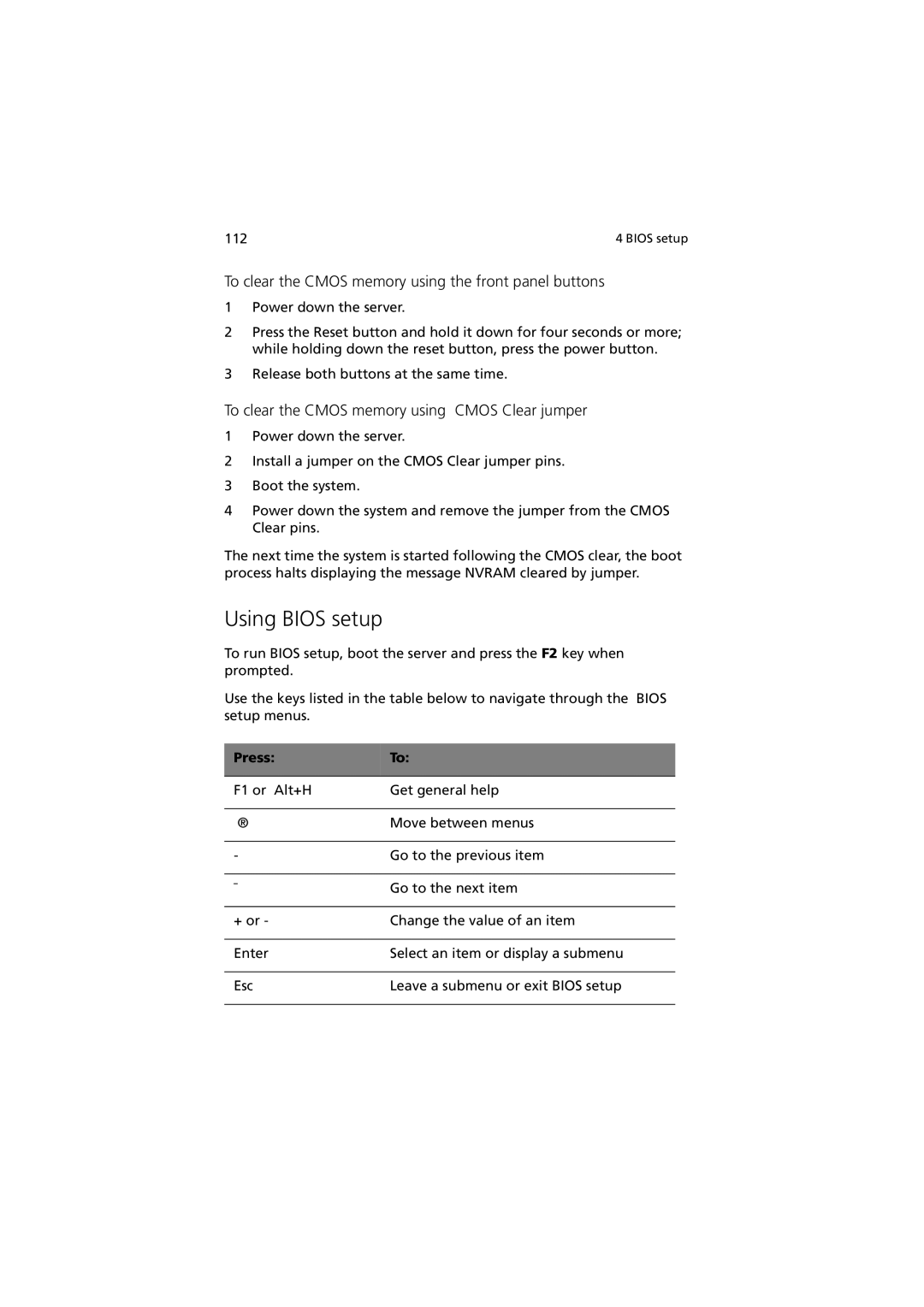 Acer G901 manual Using Bios setup, To clear the Cmos memory using the front panel buttons 