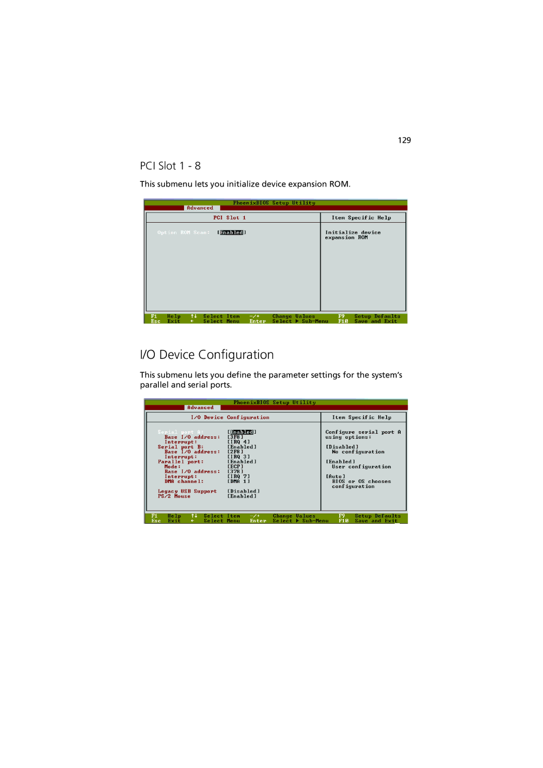 Acer G901 manual Device Configuration, PCI Slot 1, This submenu lets you initialize device expansion ROM 