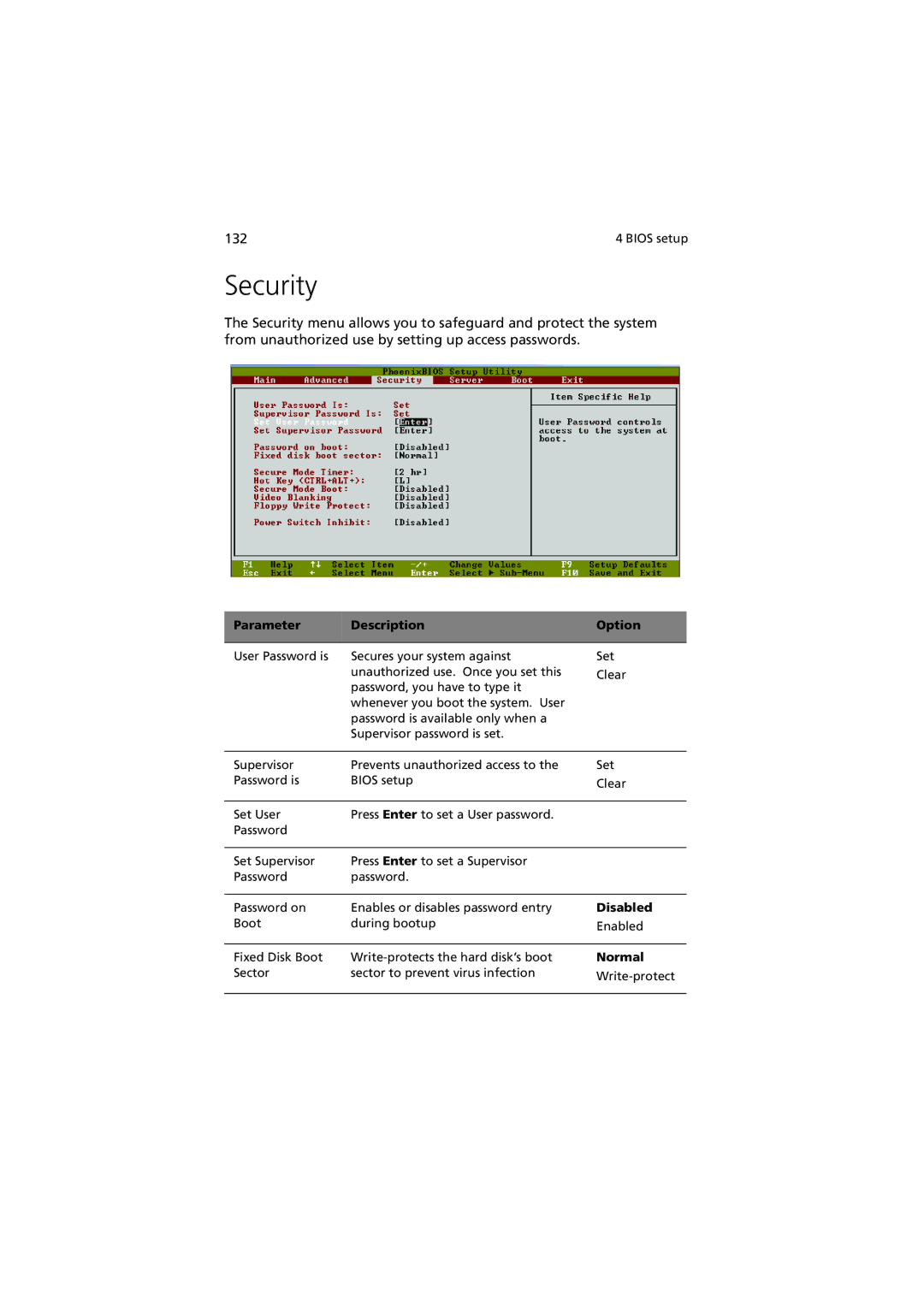 Acer G901 manual Security, Normal 