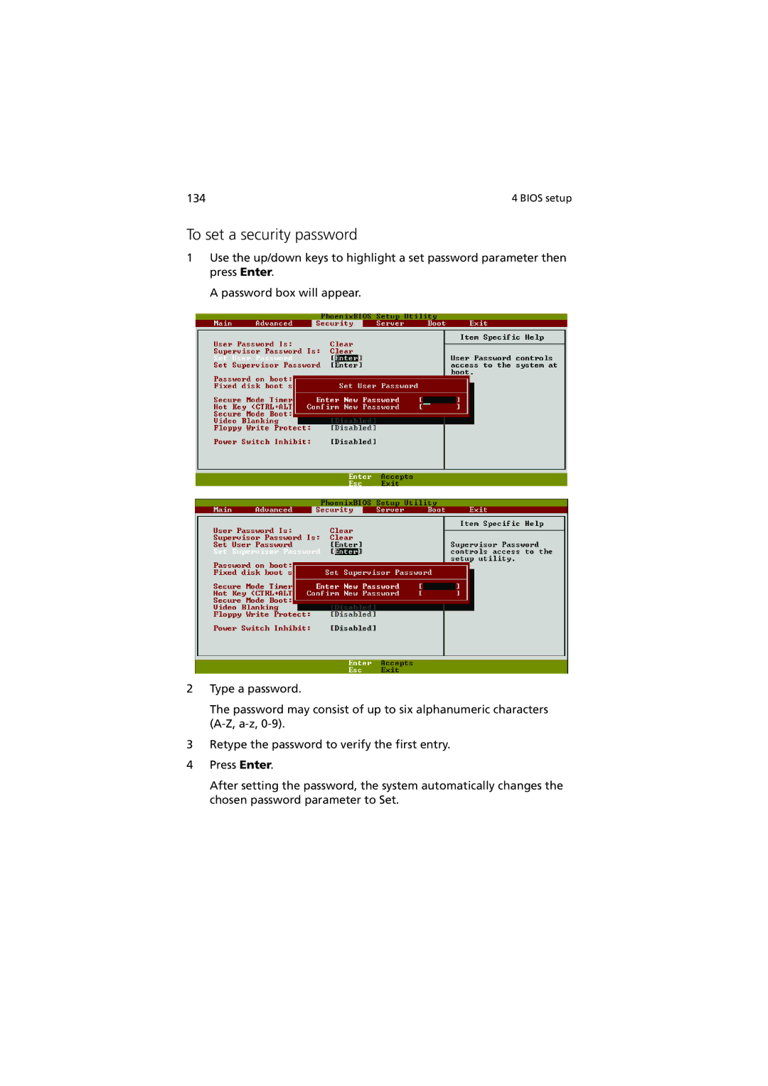 Acer G901 manual To set a security password 