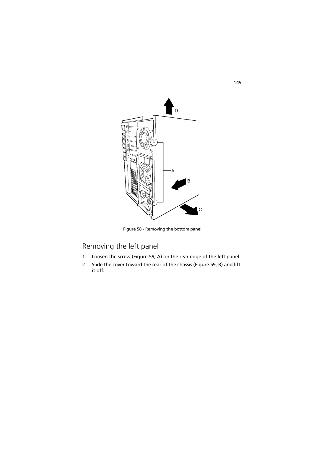 Acer G901 manual Removing the left panel, Removing the bottom panel 