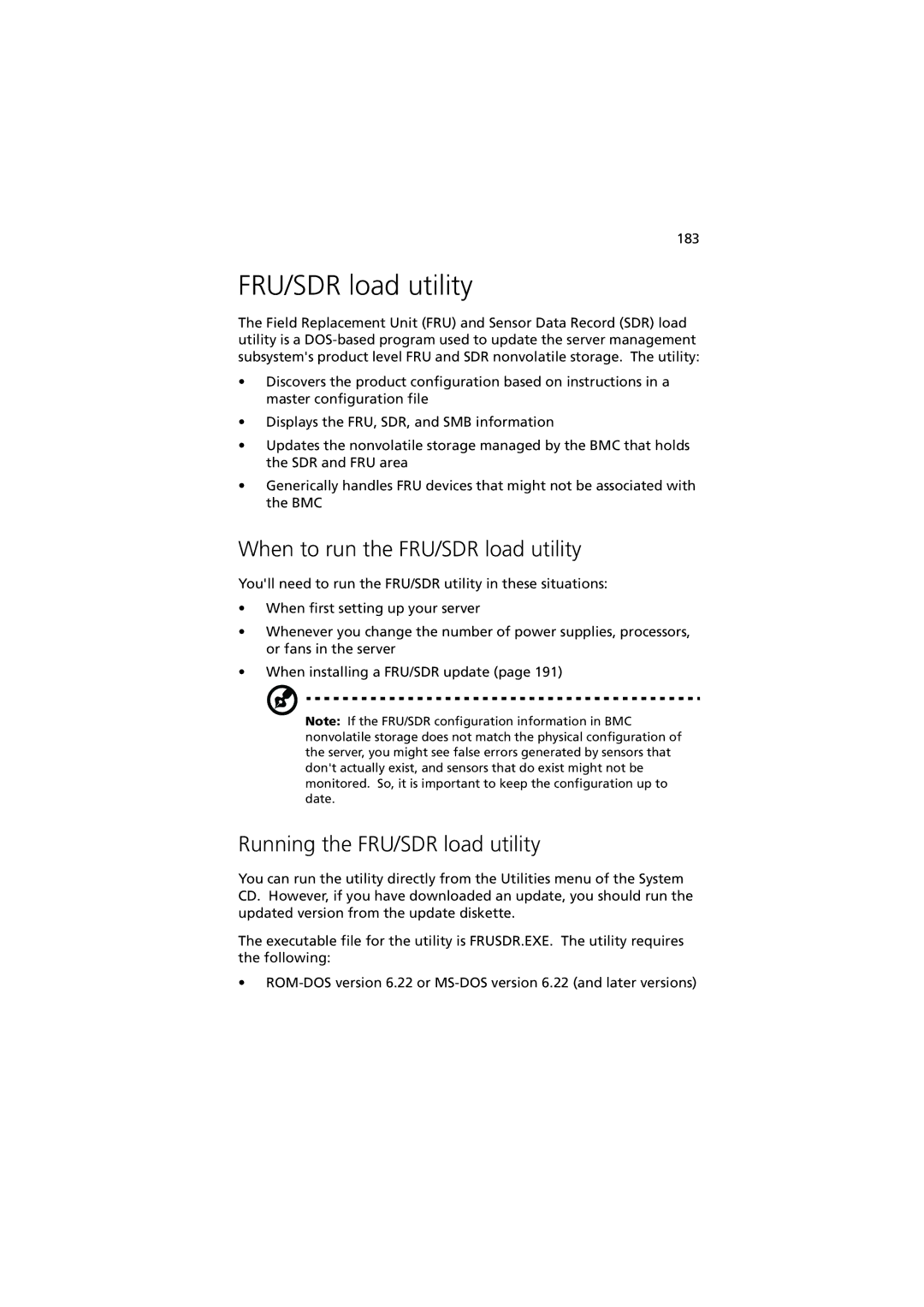 Acer G901 manual When to run the FRU/SDR load utility, Running the FRU/SDR load utility 