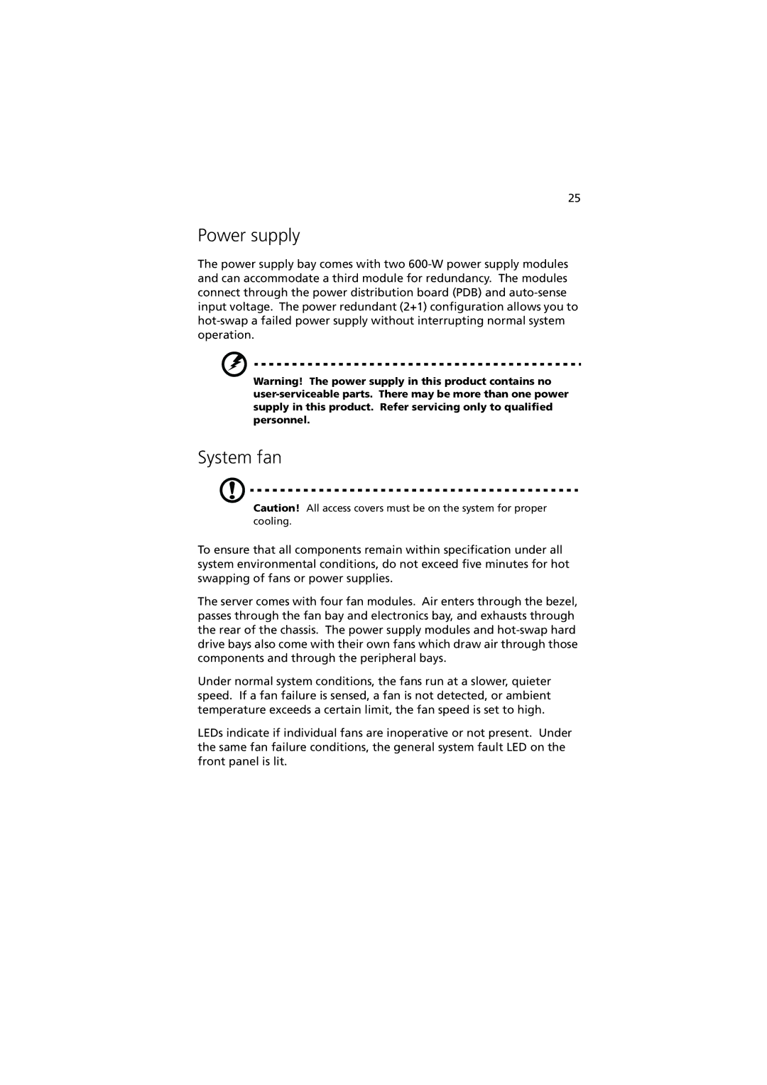 Acer G901 manual Power supply, System fan 