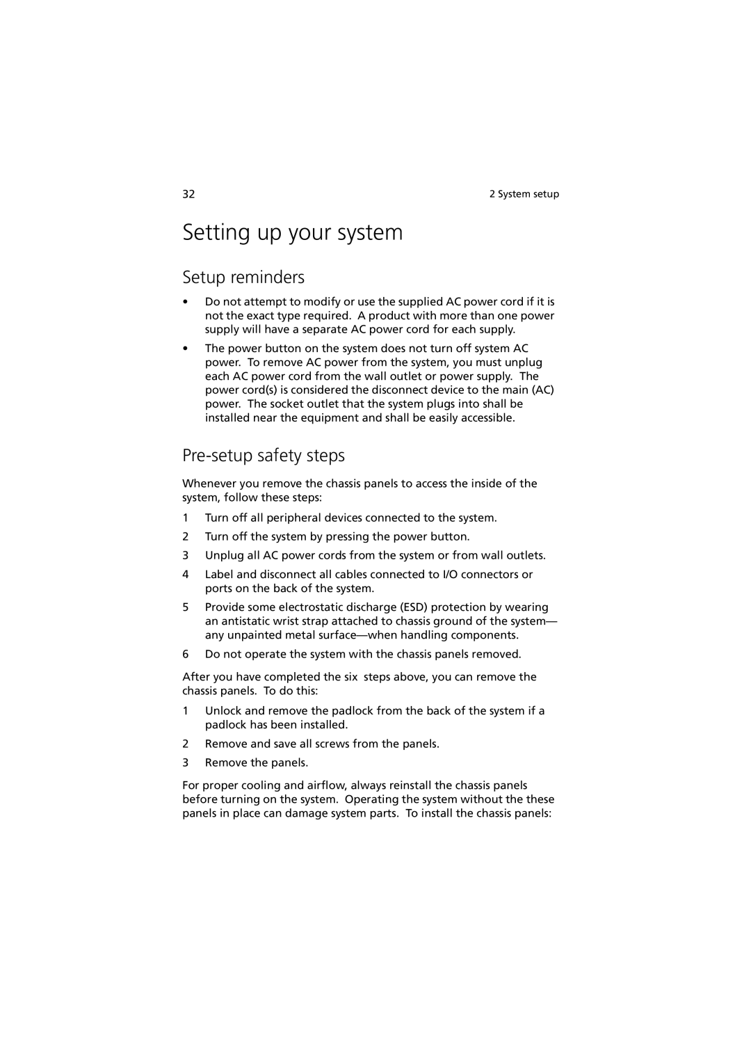 Acer G901 manual Setting up your system, Setup reminders, Pre-setup safety steps 