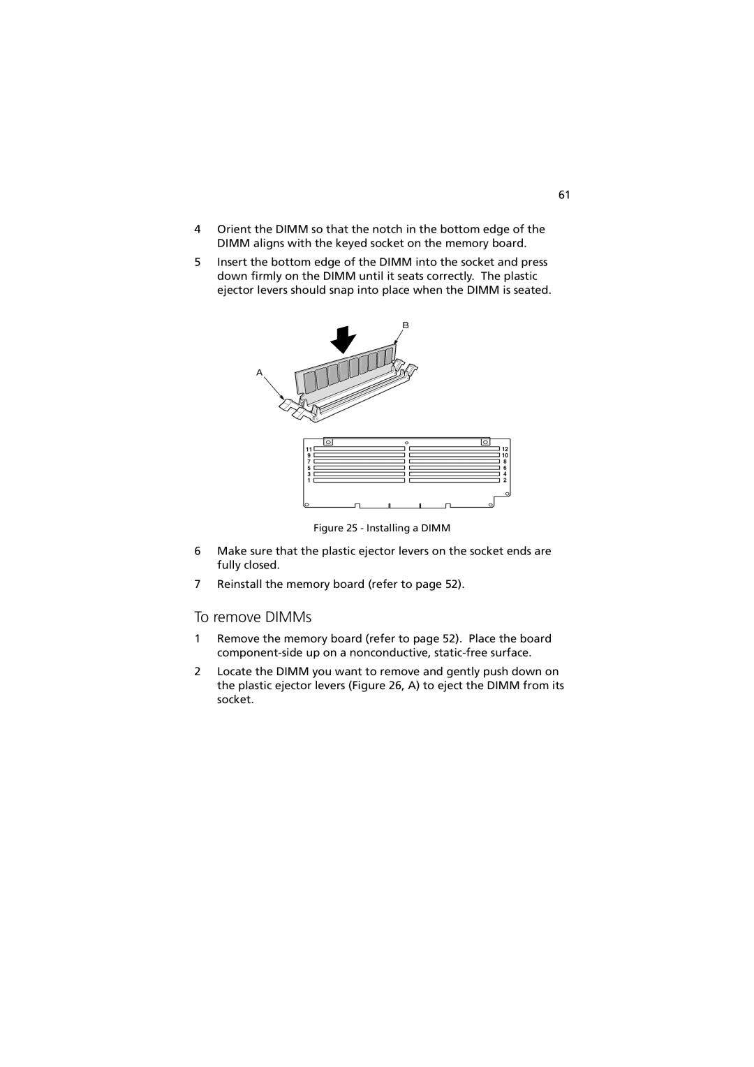 Acer G901 manual To remove DIMMs, Installing a Dimm 