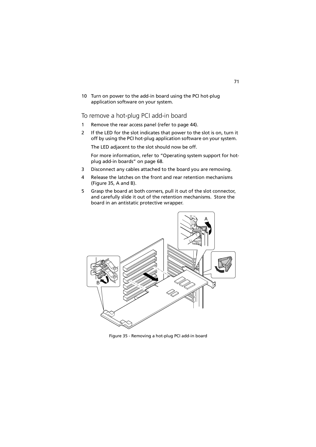 Acer G901 manual To remove a hot-plug PCI add-in board, Removing a hot-plug PCI add-in board 