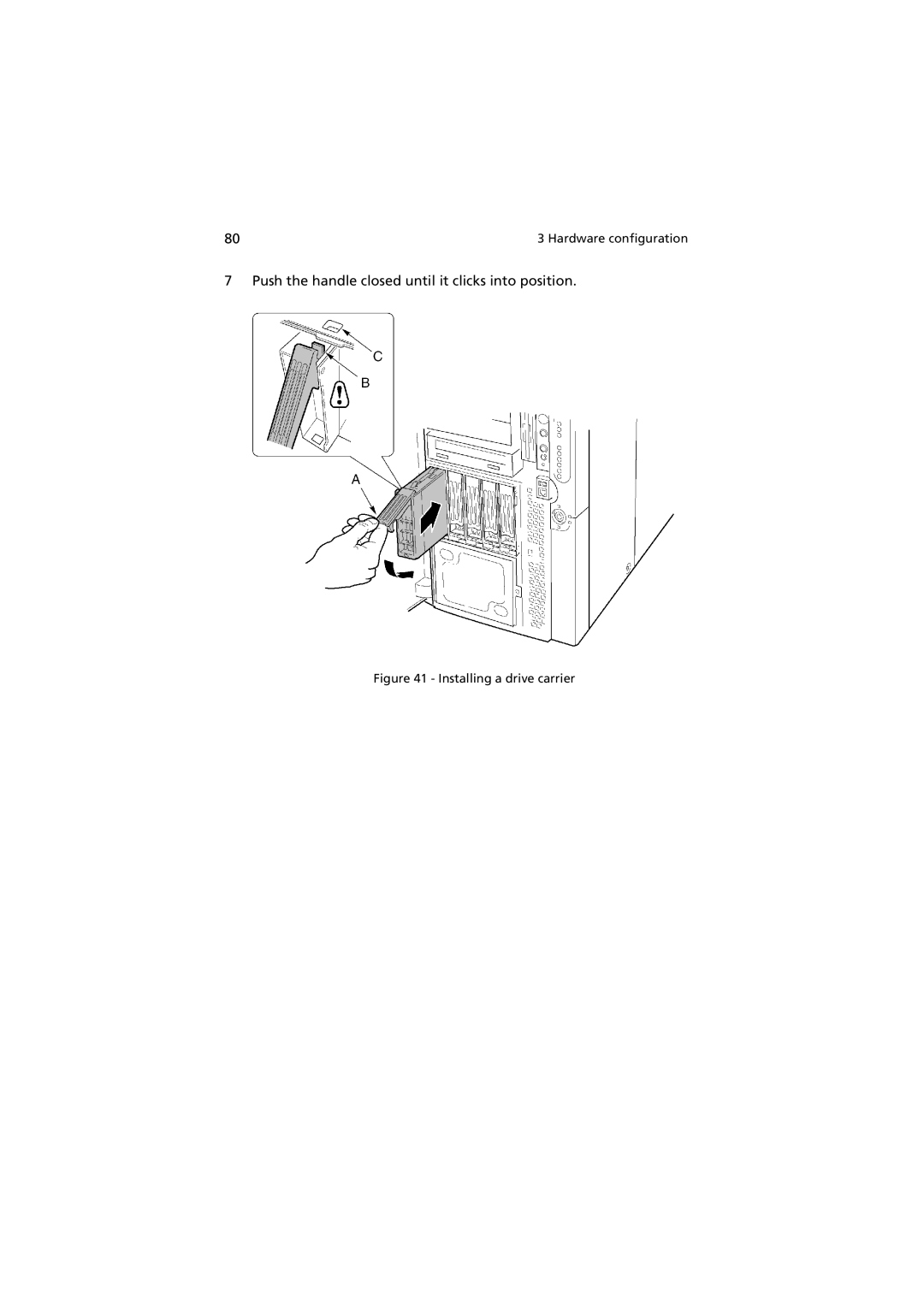 Acer G901 manual Push the handle closed until it clicks into position, Installing a drive carrier 