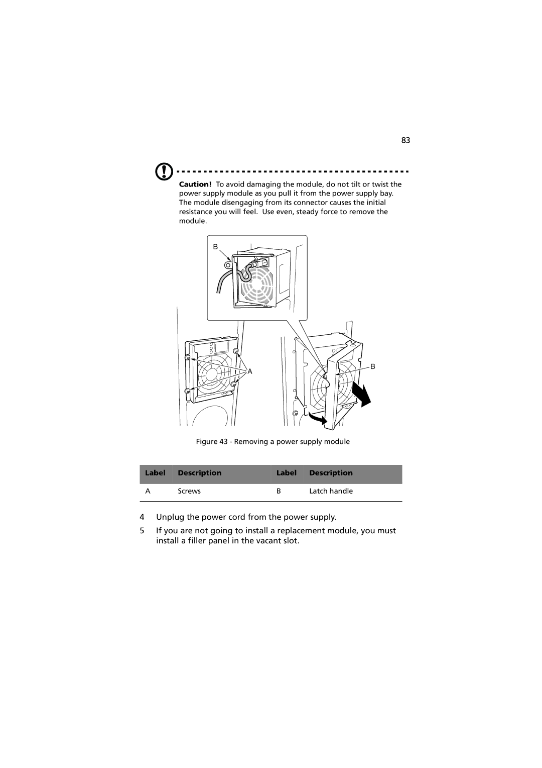 Acer G901 manual Removing a power supply module 