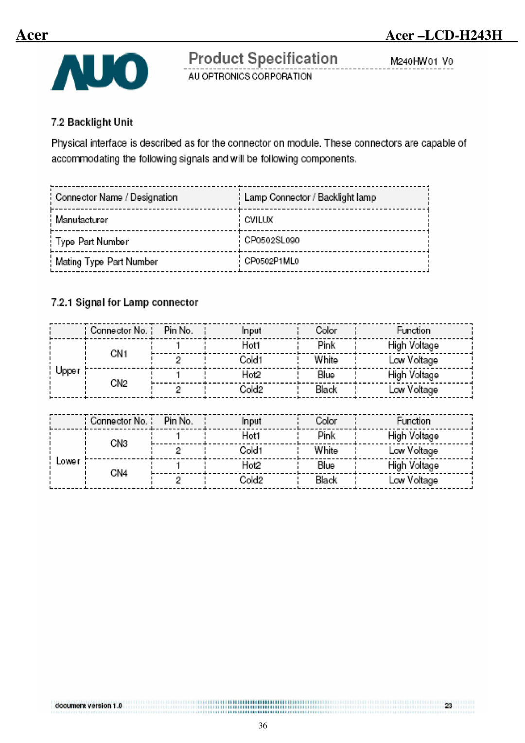 Acer H243H service manual Acer 