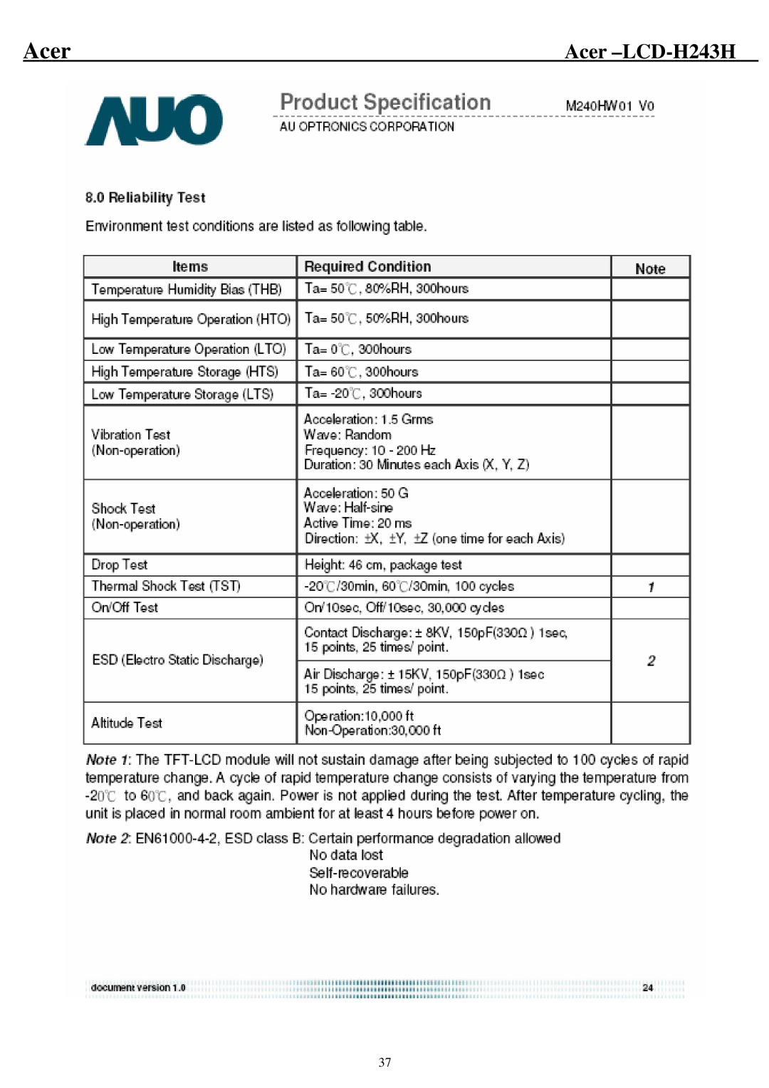 Acer H243H service manual Acer 