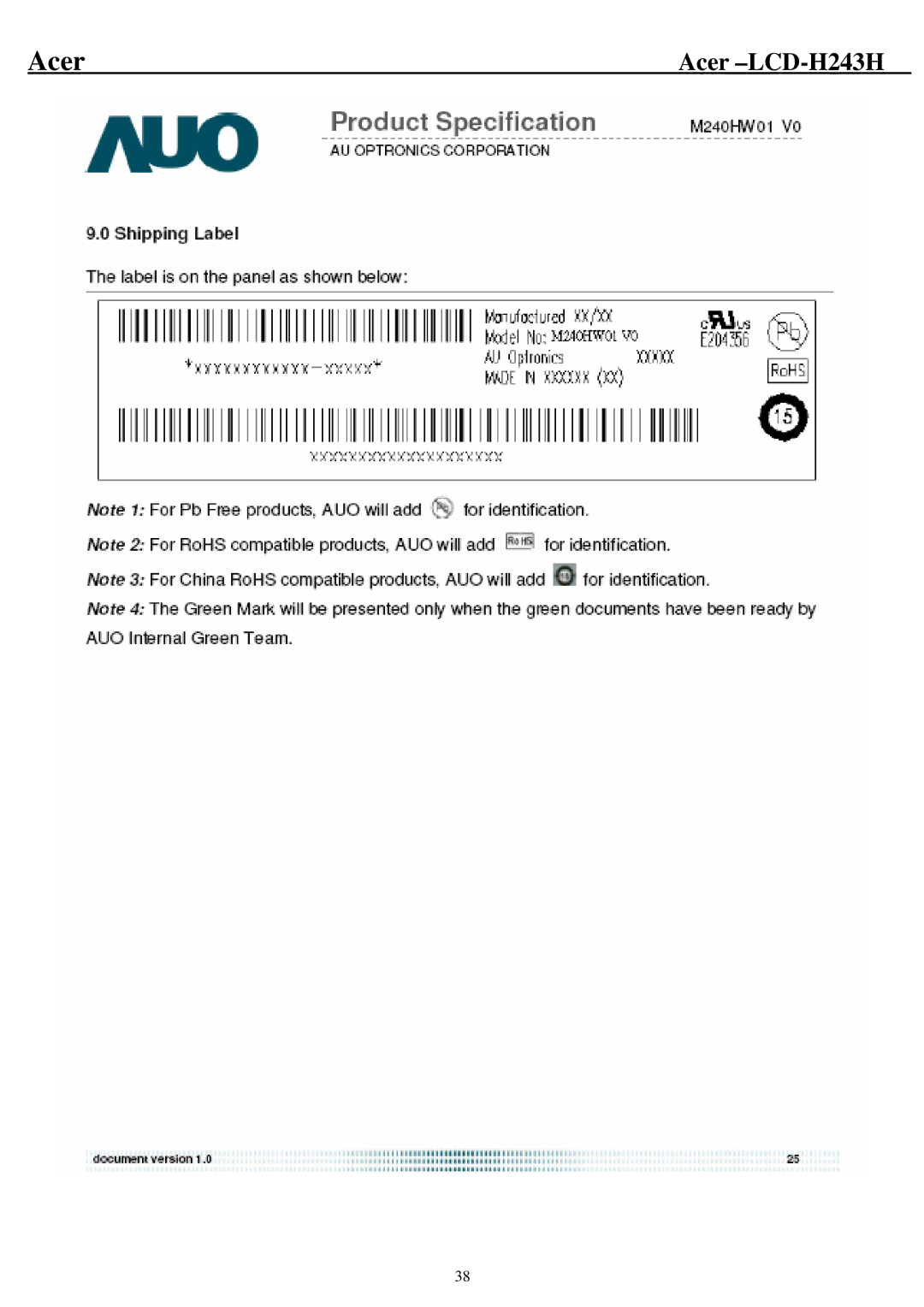 Acer H243H service manual Acer 