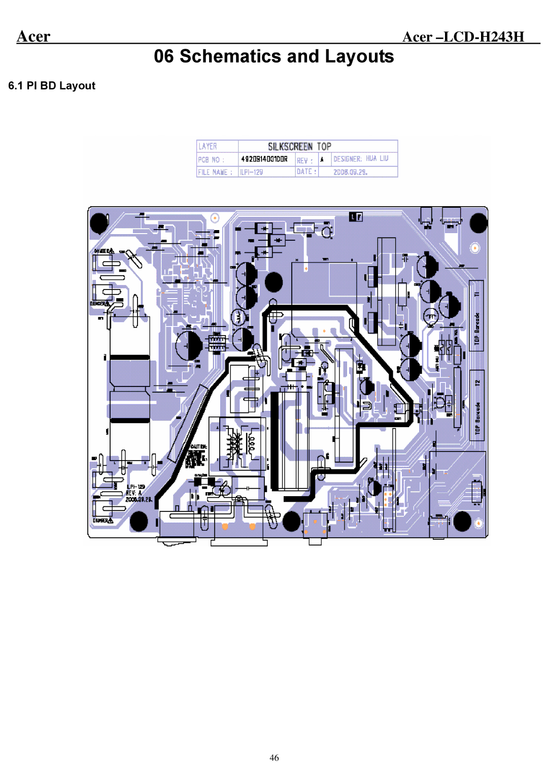 Acer H243H service manual Schematics and Layouts, PI BD Layout 