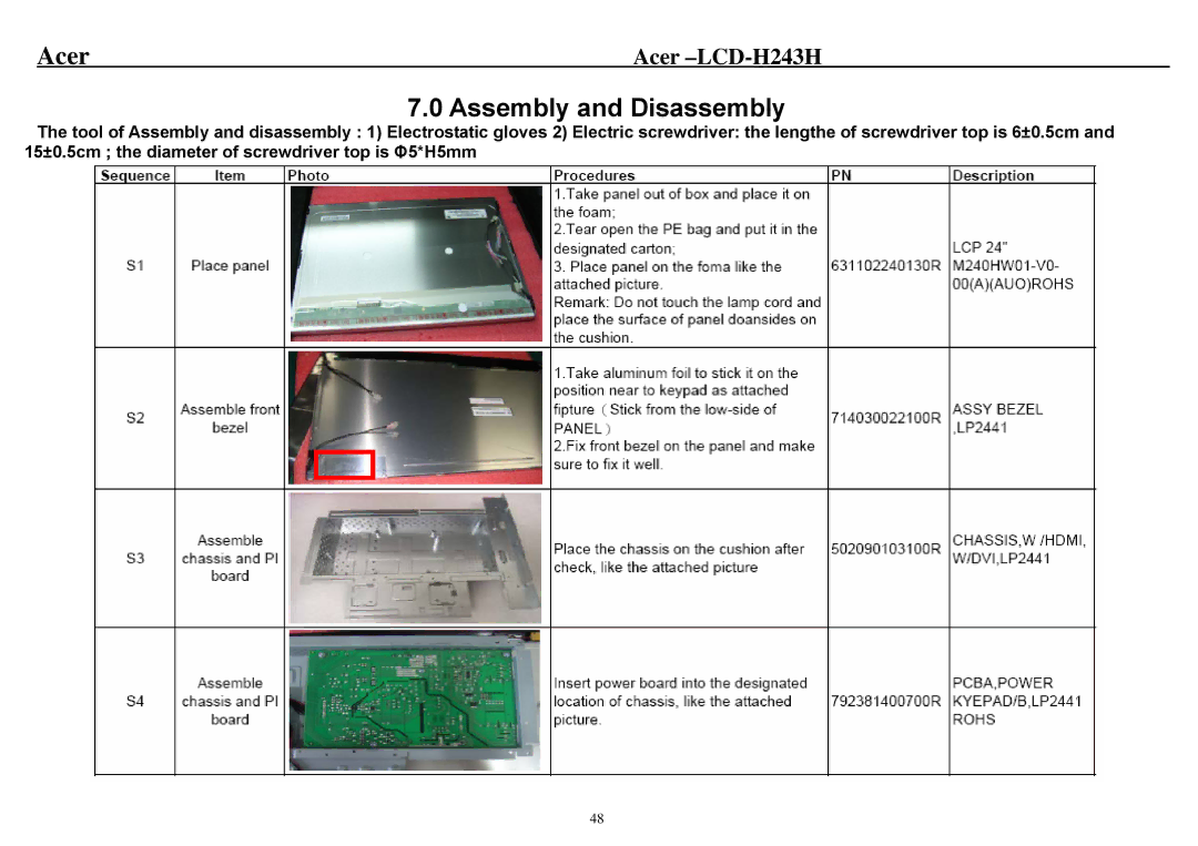 Acer H243H service manual Assembly and Disassembly 