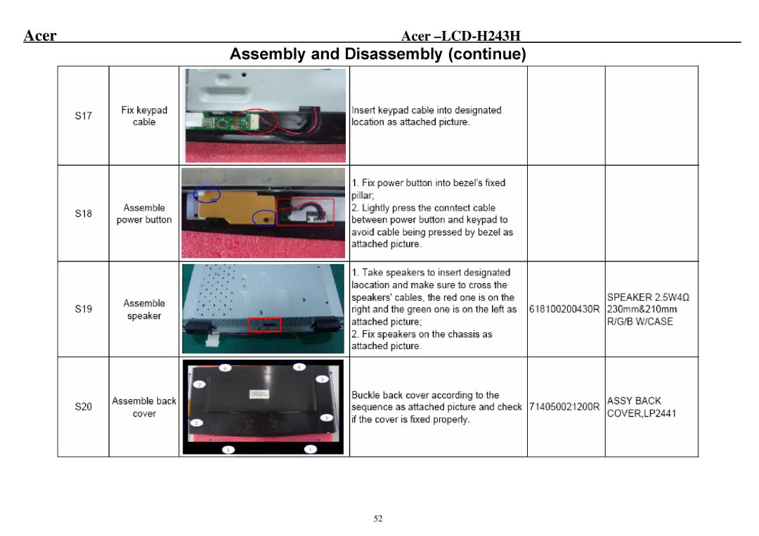 Acer H243H service manual Assembly and Disassembly continue 