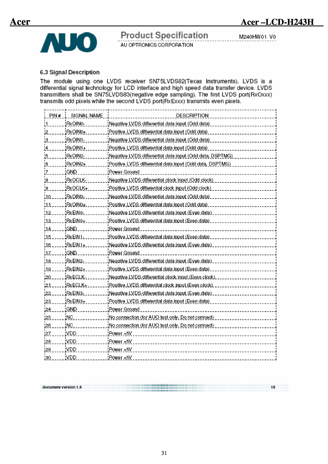 Acer service manual Acer -LCD-H243H 