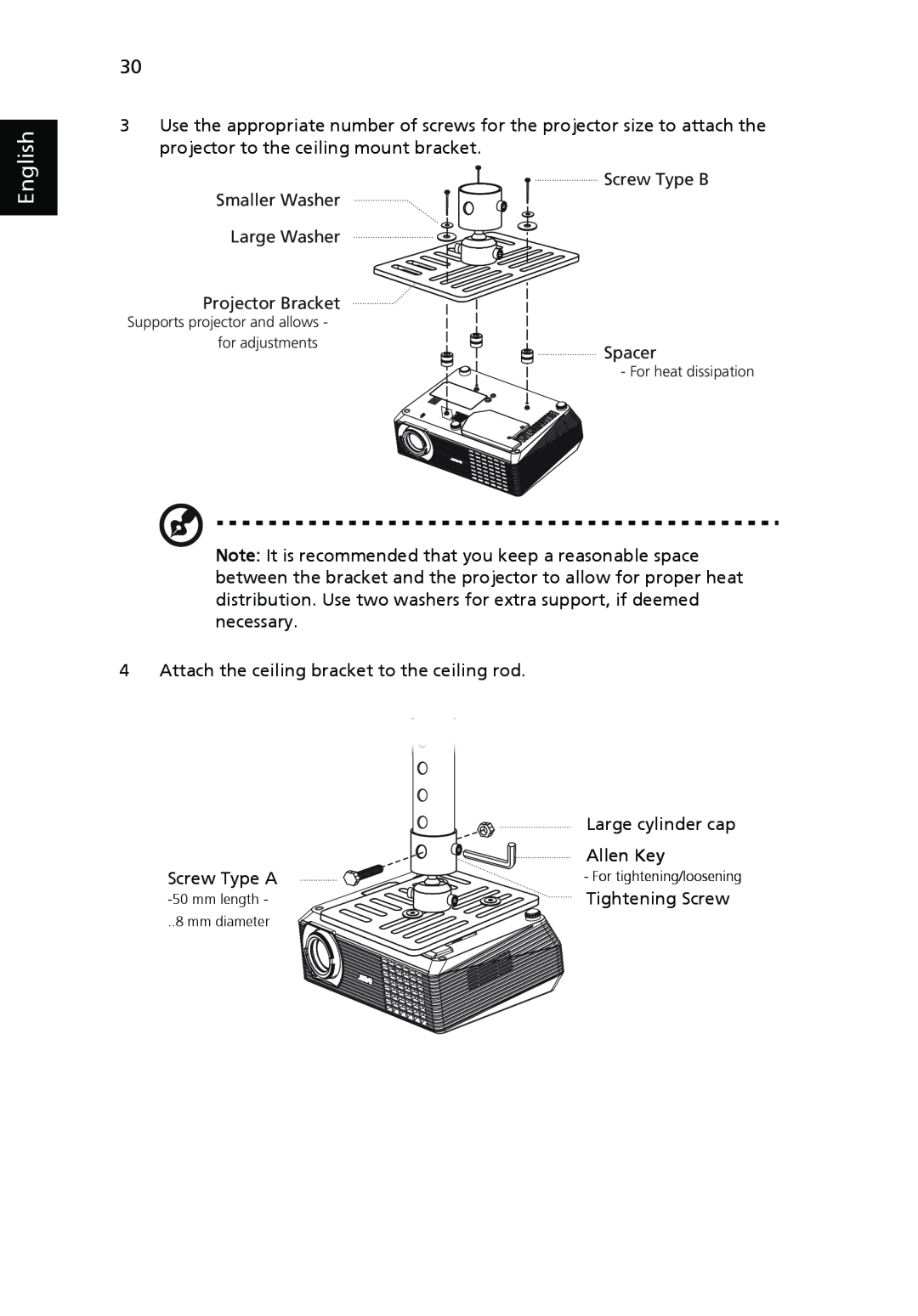 Acer H5350 manual English, Allen Key 