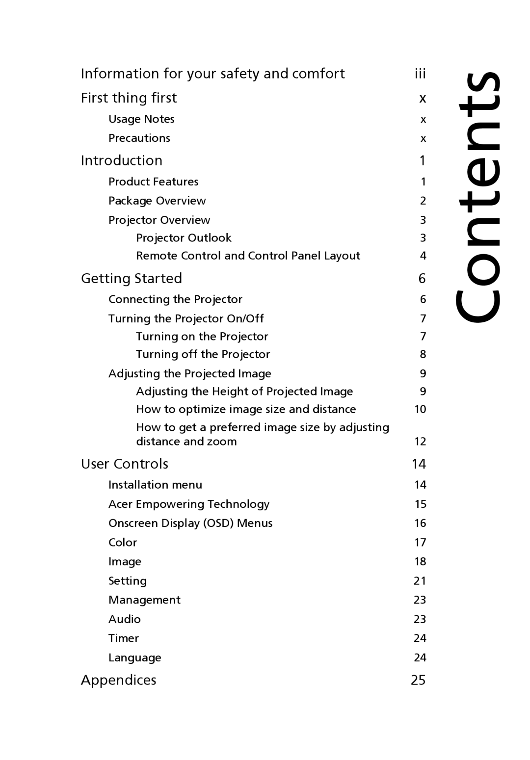 Acer H5360 manual Contents 