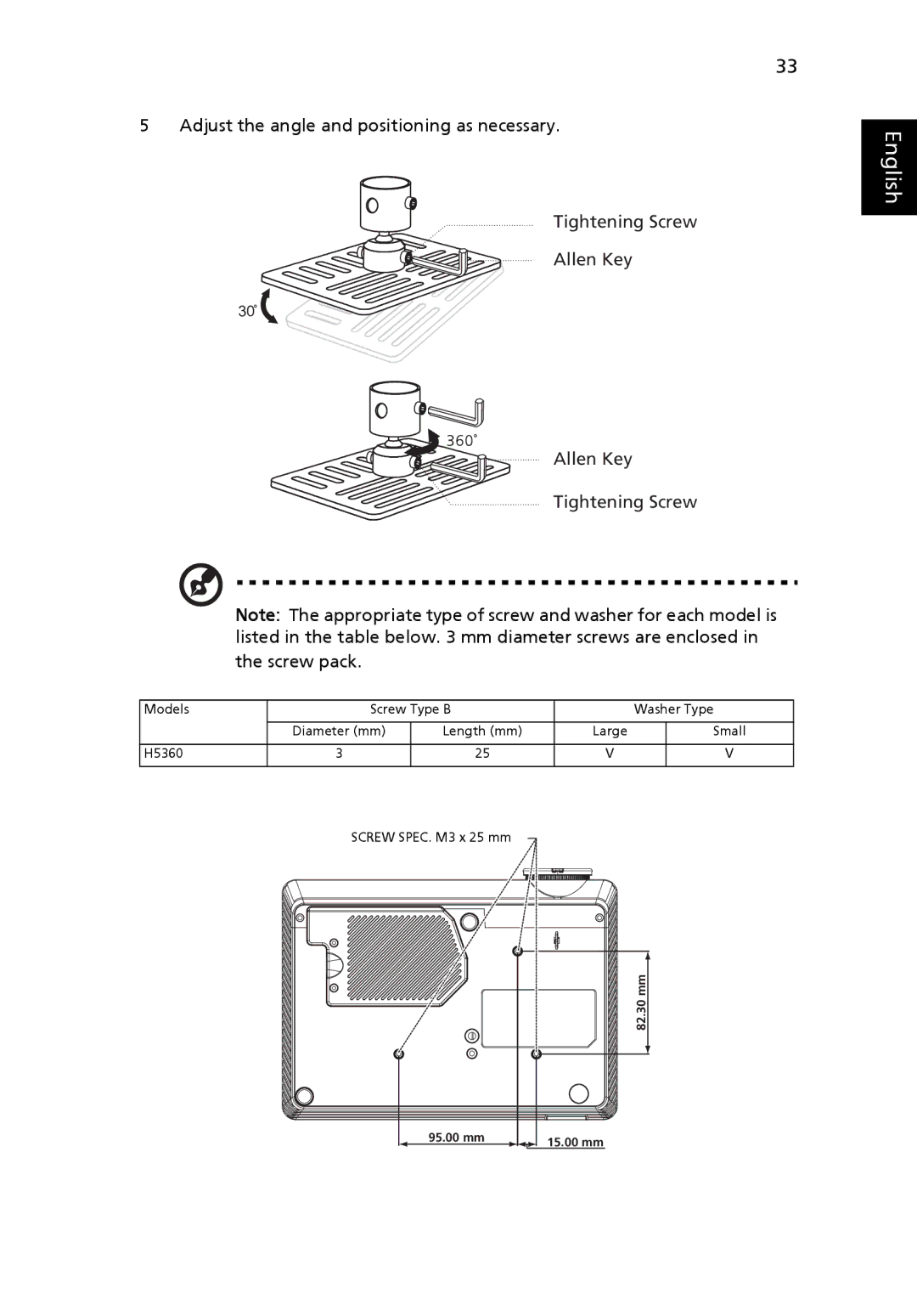 Acer H5360 manual 82.30 mm 95.00 mm 15.00 mm 