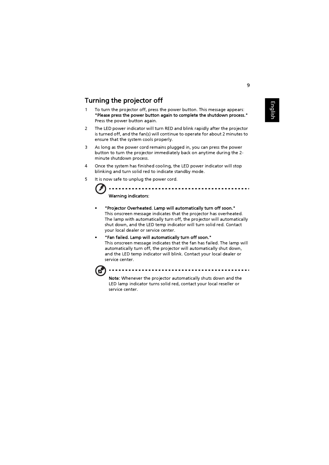 Acer H7530 Series, H7530D Series manual Turning the projector off 