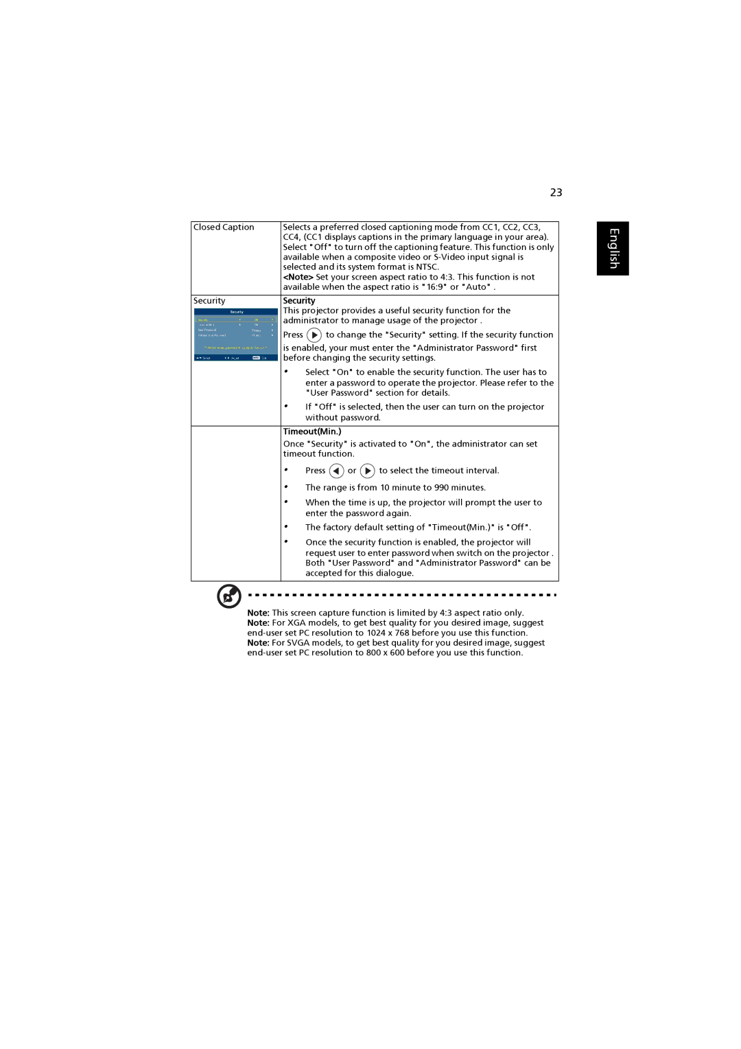 Acer H7530 Series, H7530D Series manual Security 