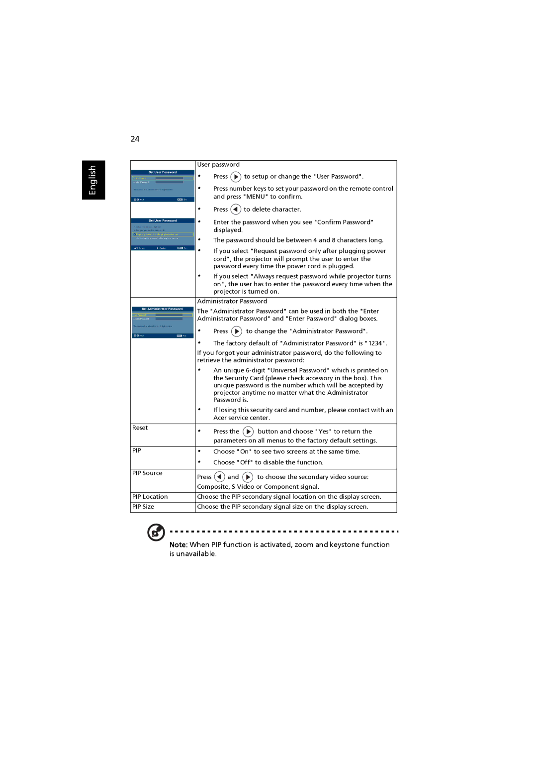 Acer H7530D Series, H7530 Series manual Pip 