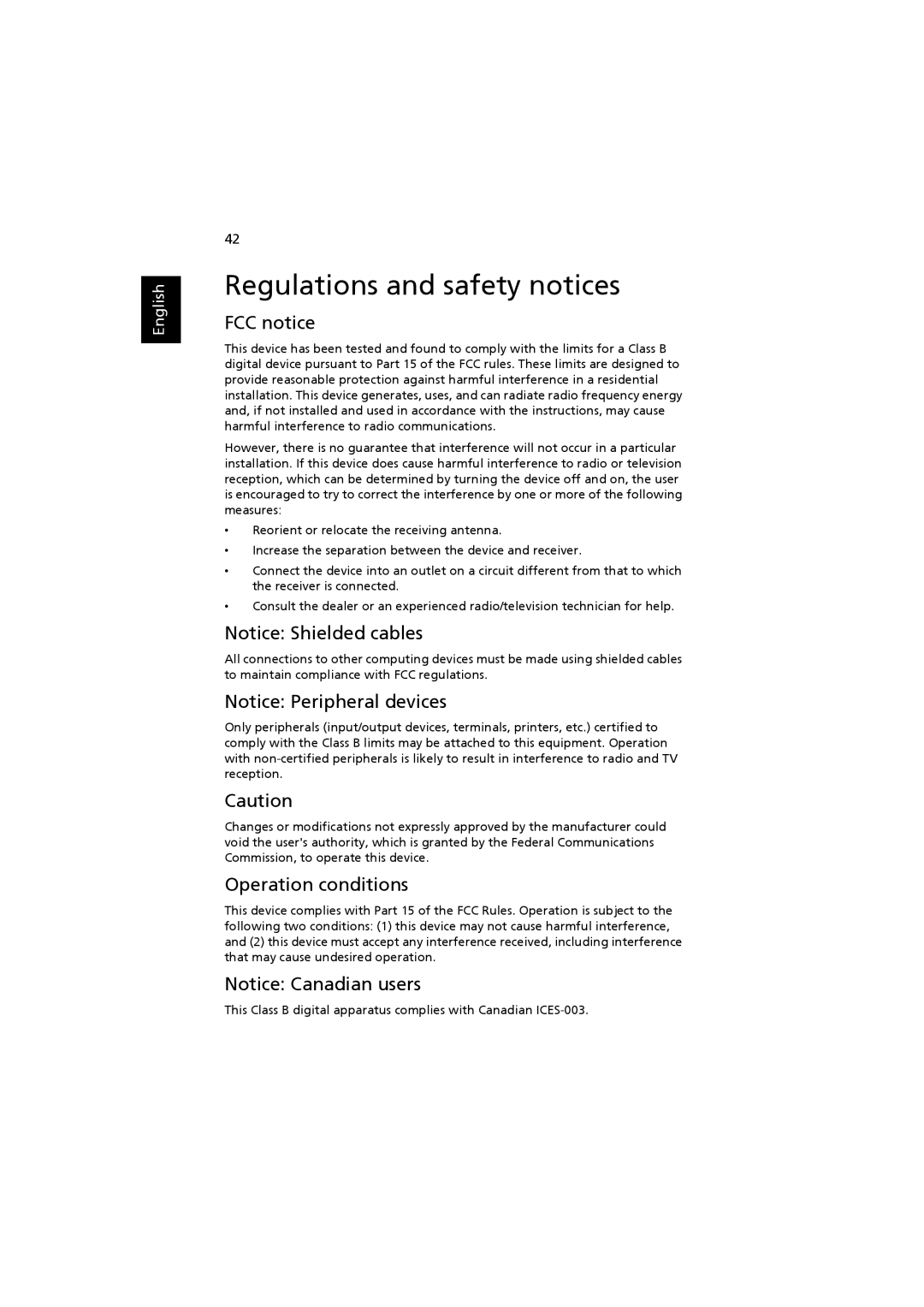 Acer H7530D Series, H7530 Series manual FCC notice, Operation conditions 