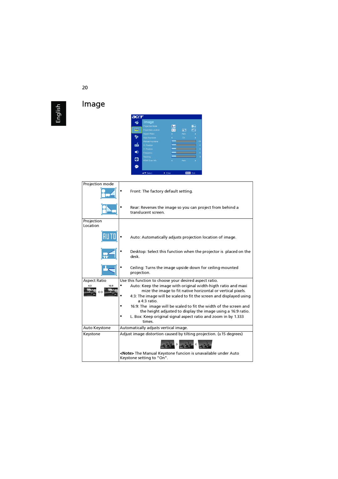 Acer H7531D manual Image, English 