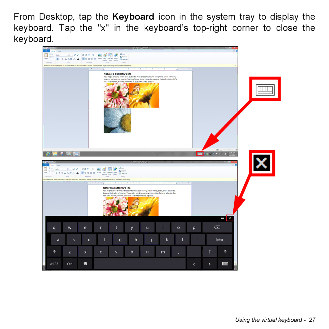 Acer Iconia W3 user manual Using the virtual keyboard 