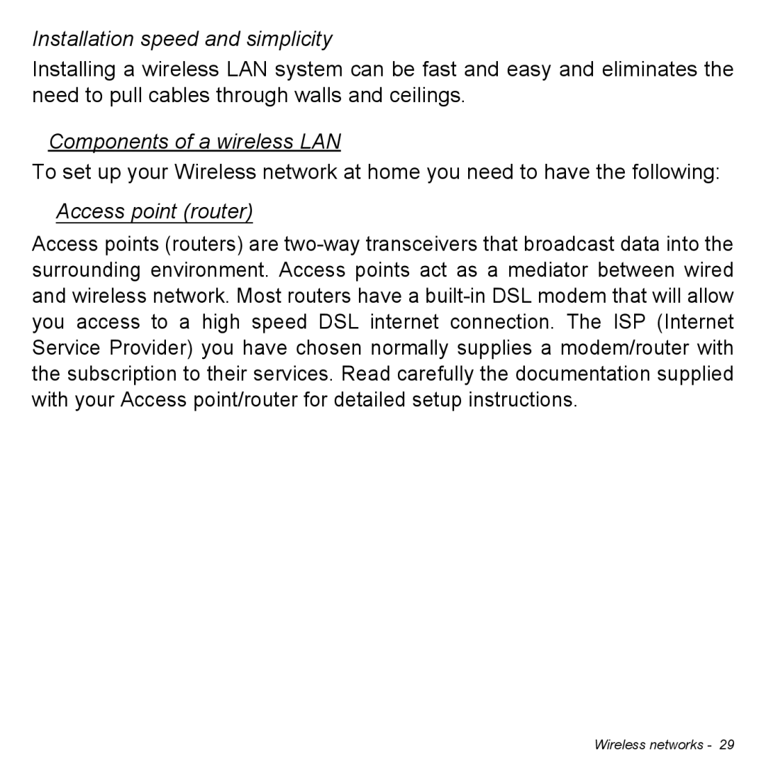 Acer Iconia W3 user manual Installation speed and simplicity, Components of a wireless LAN, Access point router 