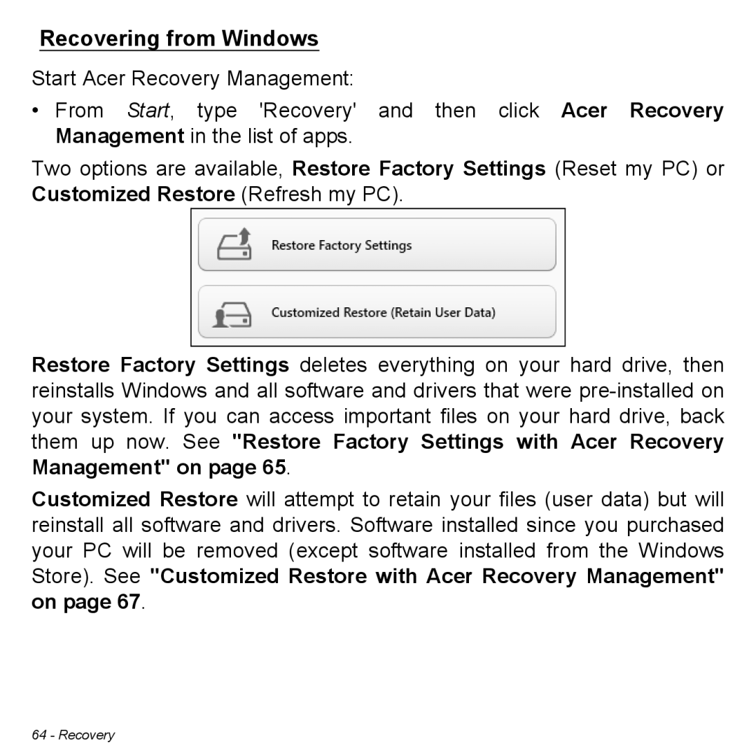 Acer Iconia W3 user manual Recovering from Windows 