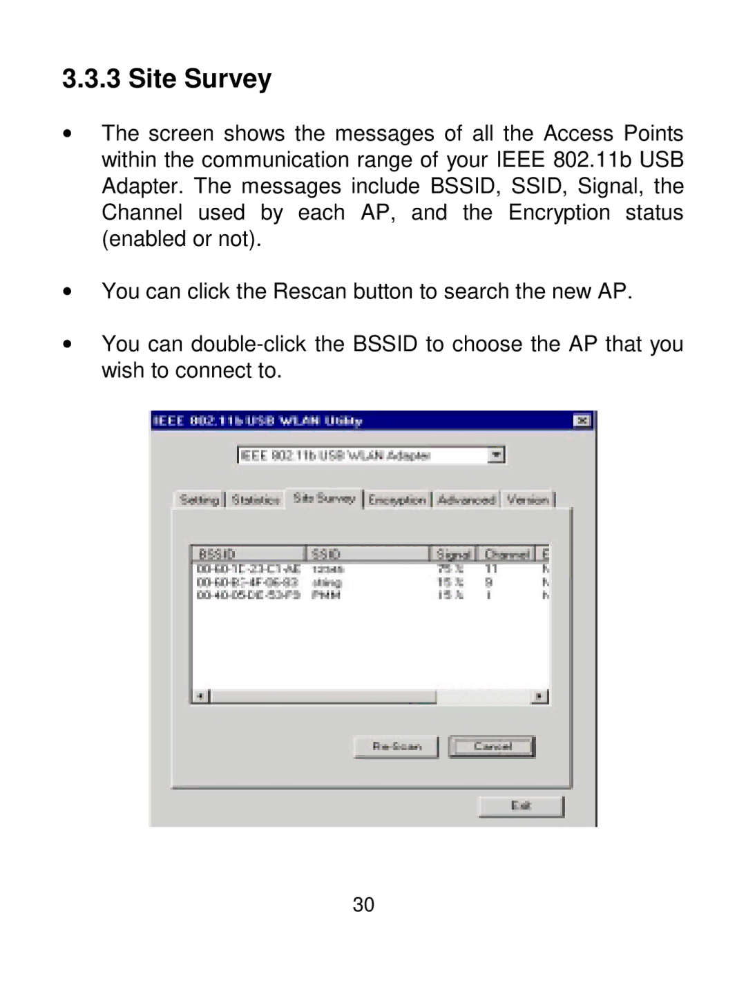 Acer IEEE 802.11b Wireless USB Adapter manual Site Survey 