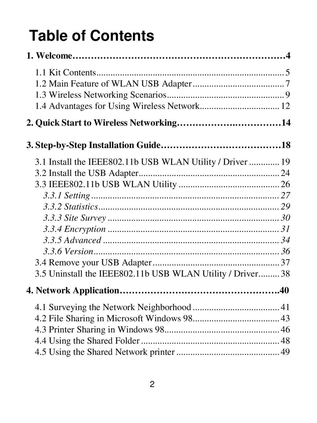 Acer IEEE 802.11b Wireless USB Adapter manual Table of Contents 