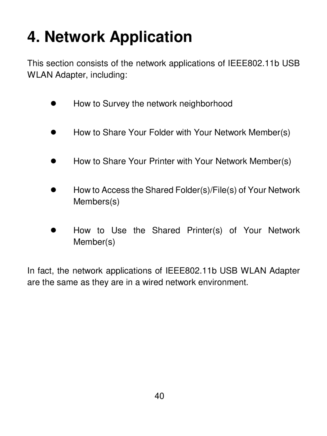 Acer IEEE 802.11b Wireless USB Adapter manual Network Application 