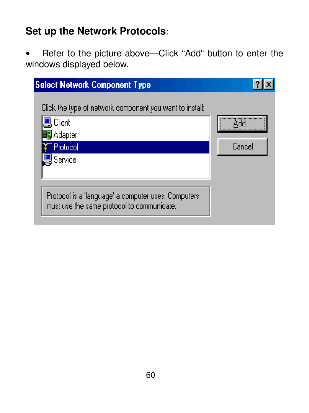 Acer IEEE 802.11b Wireless USB Adapter manual Set up the Network Protocols 