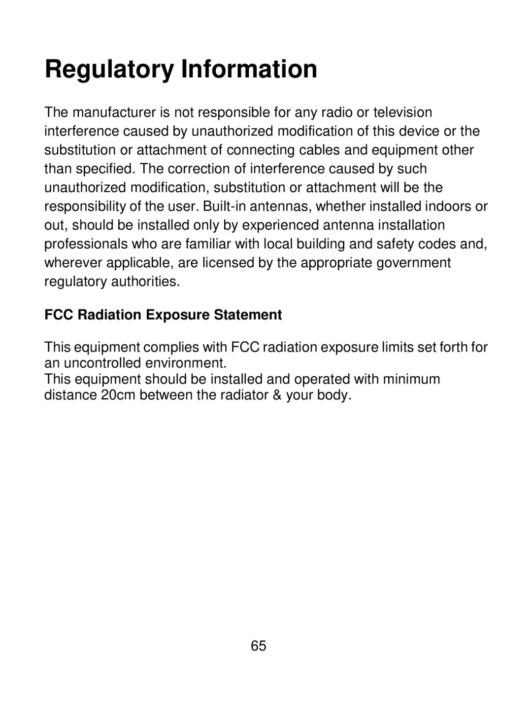 Acer IEEE 802.11b Wireless USB Adapter manual Regulatory Information, FCC Radiation Exposure Statement 